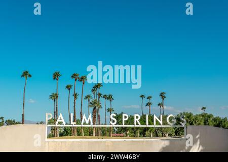 Palm Springs City Namensschild, Kalifornien Stockfoto