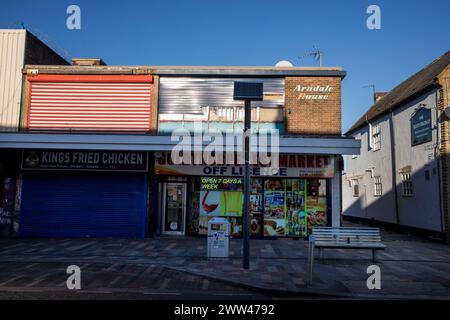 Goldthorpe High Street. Die ehemalige Bergbaustadt Goldthorpe, Barnsley, South Yorkshire, Großbritannien. Stockfoto