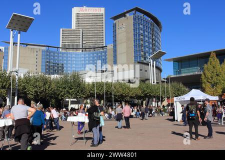 Frankfurt am 14. Oktober 2017: Überblick über den Außenbereich der Frankfurter Buchmesse Stockfoto