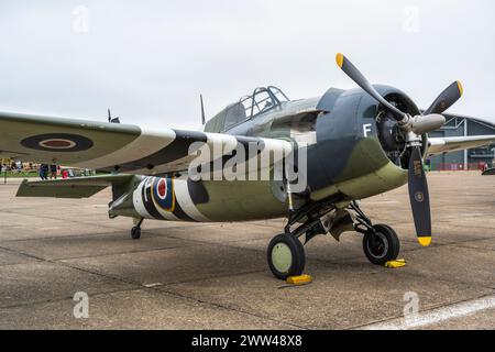 Grumman FM2 Wildcat in statischer Ausstellung auf der Duxford Battle of Britain Air Show 2022, Duxford Airfield, Cambridgeshire, England, Großbritannien Stockfoto
