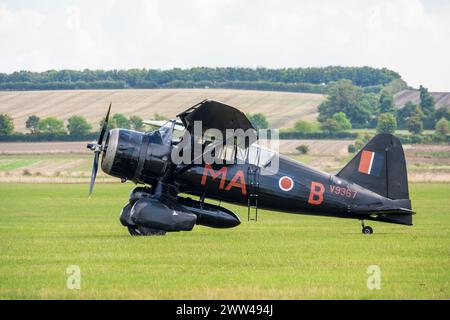 Westland Lysander Mk III V9367 (G-AZWT) im Rollverkehr auf der Duxford Battle of Britain Air Show 2022, Duxford Airfield, Cambridgeshire, England, Großbritannien Stockfoto