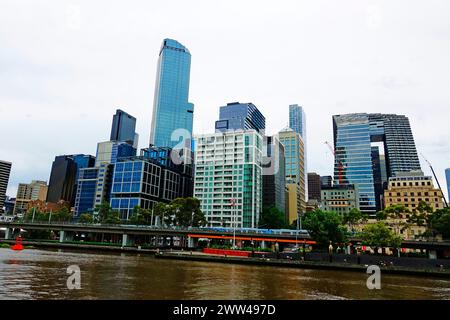 Melbourne Australien Skyline mit Yarra River Victoria Port Phillip Bay Indischer Ozean Stockfoto
