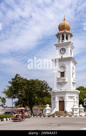 Der Queen Victoria Memorial Clock Tower, ein historisches Wahrzeichen zur Erinnerung an das Diamantenjubiläum von Königin Victoria, Georgetown, Penang, Malaysia Stockfoto