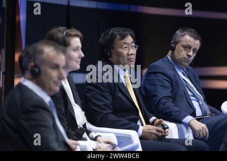 Brüssel, Belgien März 2024. Gregoire Dallemagne (R), CEO von EDF Luminus, fotografiert während eines Gipfeltreffens über Kernenergie, das von der Internationalen Atomenergie-Organisation und dem belgischen Ratsvorsitz der Europäischen Union am Donnerstag, den 21. März 2024 in Brüssel veranstaltet wurde. BELGA FOTO NICOLAS MAETERLINCK Credit: Belga News Agency/Alamy Live News Stockfoto