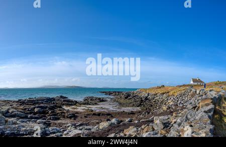 Felsiger Strand in Ludag, Isle of South Uist, Äußere Hebriden, Schottland, Großbritannien Stockfoto