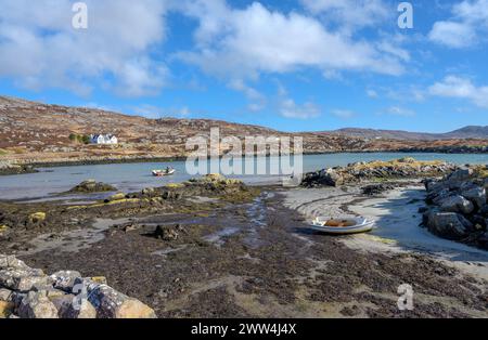 Felsiger Strand in Ludag, Isle of South Uist, Äußere Hebriden, Schottland, Großbritannien Stockfoto