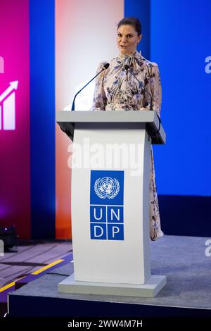 Dhaka, Bangladesch. März 2024. Kronprinzessin Victoria nimmt am UNDP-Bankett in Dhaka, Bangladesch, Teil. März 2024. Die Kronprinzessin ist als Botschafterin des Entwicklungsprogramms der Vereinten Nationen (UNDP) in Bangladesch. Foto: Henrik Montgomery/TT/Code 10060 Credit: TT News Agency/Alamy Live News Stockfoto