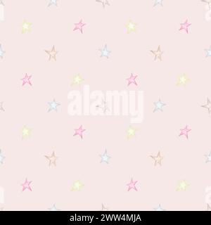 Zarte Sterne auf beigefarbenem Hintergrund. Nahtloses Aquarellmuster. Kinderparty, Babyparty, Geburtstag. Design für Tapeten, Karten, Geschenkpapiere Stockfoto