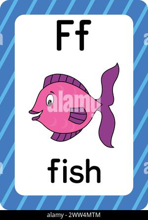 ABC-Karteikarten. Brief, Wort und Bild. Lehrkarten für Kinder. Alphabet Wort und Bild. Alphabetseiten für Kinder. Stock Vektor