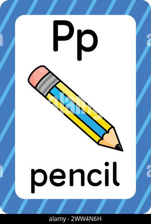 ABC-Karteikarten. Brief, Wort und Bild. Lehrkarten für Kinder. Alphabet Wort und Bild. Alphabetseiten für Kinder. Stock Vektor