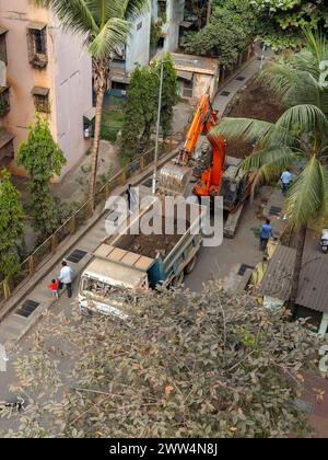 01 09 2024 Caterpillar-betriebene hydraulische Erdbagger in Aktion bei der Arbeit lok Gram Kalyan Maharashtra INDIEN Asien Stockfoto