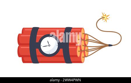 Dynamit-Sticks, Set. Rot klebt mit brennenden Sicherungen und Explosionszeitgeber. Trinitrotoluol-Symbol für Sprengkörper. Vektorabbildung Stock Vektor