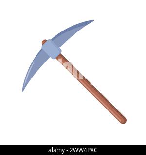 Holzhacke in flachem Stil. Eisenhacke zur Gewinnung von Edelsteinen oder zur Gewinnung von Mineralien. Handwerkzeug für Bergleute. Vektorabbildung Stock Vektor
