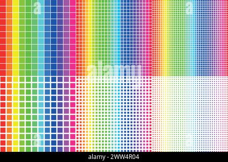 Regenbogen quadratische Fliesen nahtloser Vektor nahtloses Muster fröhliches helles funky Feeling Stock Vektor