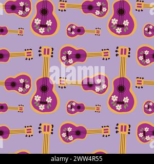 Handgezeichnete mexikanische Gitarren nahtloses Muster. Vektor-Illustration des mexikanischen Musikinstrumentenhintergrunds Stock Vektor