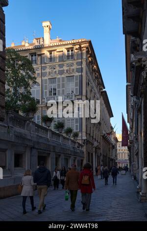 Genua, Italien - März 30 2019: Der Palazzo Podestà, auch bekannt als Palazzo Nicolosio Lomellini, ist ein historisches Gebäude im historischen Zentrum von Genua. Si Stockfoto