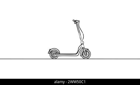 Roller im durchgehenden Zeichnungsstil. Standroller für Kurzstreckentransporte minimalistische schwarze lineare Skizze isoliert auf weißem Rücken Stock Vektor