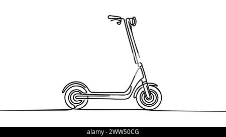 Roller im durchgehenden Zeichnungsstil. Standroller für Kurzstreckentransporte minimalistische schwarze lineare Skizze isoliert auf weißem Rücken Stock Vektor