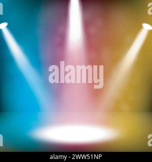 Weißer Spotlight, der auf buntem Hintergrund leuchtet, Vektor-Illustration Stock Vektor