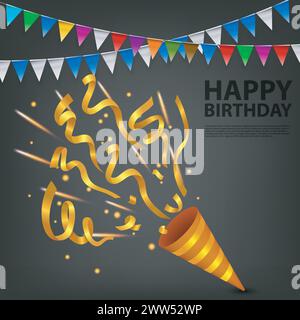 Explodierende Bunte Konfetti Popper Geburtstagsparty, Vektor-Illustration Stock Vektor