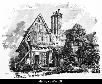 In Ewhurst, Surrey, einem alten englischen Ferienhaus von H. W. Brewer. Schwarz-weiß. Foto aus einer Zeitschrift, die ursprünglich 1898 veröffentlicht wurde. Stockfoto