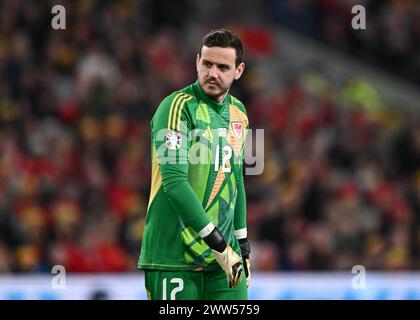 Cardiff, Großbritannien. März 2024. Danny Ward of Wales, während des Halbfinalspiels der UEFA-Euro-Qualifikation Wales gegen Finnland im Cardiff City Stadium, Cardiff, Vereinigtes Königreich, 21. März 2024 (Foto: Craig Thomas/News Images) in Cardiff, Vereinigtes Königreich am 21. März 2024. (Foto: Craig Thomas/News Images/SIPA USA) Credit: SIPA USA/Alamy Live News Stockfoto