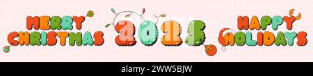 Weihnachtskarten 2025. Frohe Weihnachten, frohe Feiertage Text. Stock Vektor