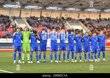 Fußballspiel zwischen Rumänien U20 gegen Italien U20, die für die Elite League U20 21.03.2024,„Eugen Popescu” Stadion, Târgoviște, Rumänien, Cristi Stavri zählen Stockfoto