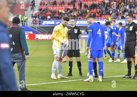 Fußballspiel zwischen Rumänien U20 gegen Italien U20, die für die Elite League U20 21.03.2024,„Eugen Popescu” Stadion, Târgoviște, Rumänien, Cristi Stavri zählen Stockfoto