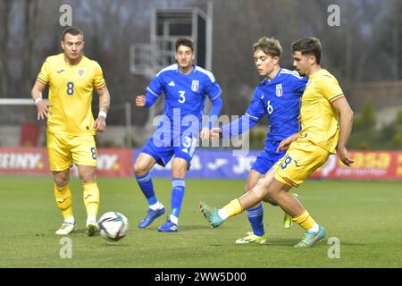 Fußballspiel zwischen Rumänien U20 gegen Italien U20, die für die Elite League U20 21.03.2024,„Eugen Popescu” Stadion, Târgoviște, Rumänien, Cristi Stavri zählen Stockfoto