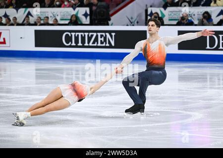 Montreal, Kanada. März 2024. MONTREAL, KANADA - 20. MÄRZ 2024: Lucrezia Beccari und Matteo Gurise (ITA) während der ISU Eiskunstlauf-Weltmeisterschaft im Bell Centre ON in Montreal, Kanada. Quelle: Orange Pics BV/Alamy Live News Stockfoto