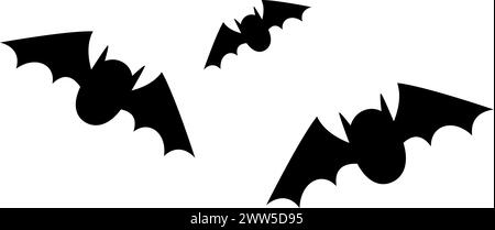 Fliegende Fledermäuse schwarze Silhouetten. Gruseliges halloween-Symbol isoliert auf weißem Hintergrund Stock Vektor