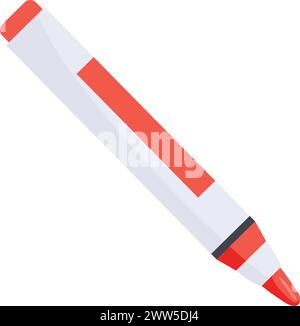 Zeichentricksymbol mit rotem Buntstift. Zeichenstift-Werkzeug isoliert auf weißem Hintergrund Stock Vektor