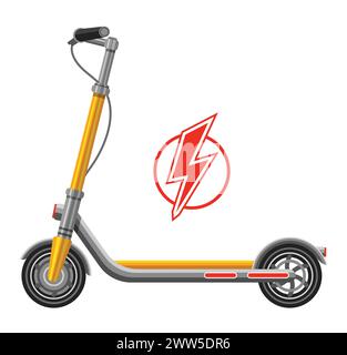 Elektroroller, E-Roller-Ladestation, Elektro-Motorrad-Verleih-Symbol. Elektrofahrrad. Städtischer Straßenverkehr mit Öko-Verkehrsmitteln. Vektor Stock Vektor