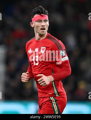 Cardiff, Großbritannien. März 2024. Kieffer Moore of Wales, während des Halbfinalspiels der UEFA-Euro-Qualifikation Wales gegen Finnland im Cardiff City Stadium, Cardiff, Vereinigtes Königreich, 21. März 2024 (Foto: Craig Thomas/News Images) in Cardiff, Vereinigtes Königreich am 21. März 2024. (Foto: Craig Thomas/News Images/SIPA USA) Credit: SIPA USA/Alamy Live News Stockfoto