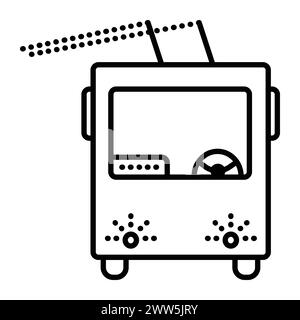 Trolleybus mit Stromkollektor, schwarze Linie Vektor-Symbol, Symbol für öffentliche elektrische Verkehrsmittel Stock Vektor