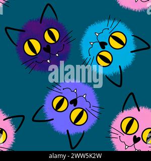 Halloween Tiere nahtlose Aquarellmalerei Katzenmuster zum Einpacken von Papier und Stoffen und Kinderkleidung Druck und Accessoires und Herbst Textilien und Stockfoto