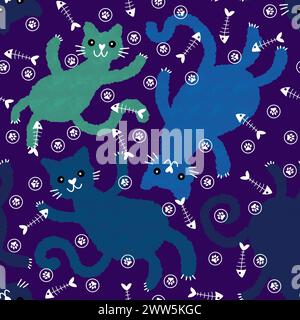 Halloween Tiere nahtlose Aquarellmalerei Katzenmuster zum Einpacken von Papier und Stoffen und Kinderkleidung Druck und Accessoires und Herbst Textilien und Stockfoto