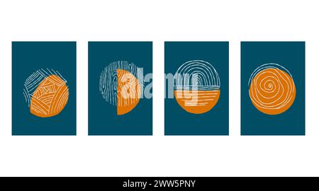 Doodle Poster Set, kreativer minimalistischer handgemalter abstrakter Kunsthintergrund mit Fleck und Hand gezeichneter Doodle Scribble Circle. Design für Wanddekoration Stock Vektor