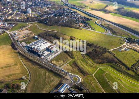 Luftbild, Gewerbegebiet Innovationspark Heiligenhaus, Bertha-Benz-Allee, Firmengebäude R und M de Wit GmbH Grosshändler, Heiligenhaus, Ruhrgebiet, Nordrhein-Westfalen, Deutschland ACHTUNGxMINDESTHONORARx60xEURO *** Luftbild, Gewerbegebiet Innovationspark Heiligenhaus, Bertha Benz Allee, Firmengebäude R und M de Wit Stockfoto