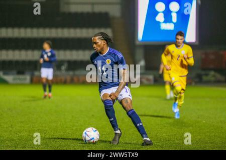 21. März 24. Paisley, Großbritannien. Schottland spielte gegen Kasachstan in der Qualifikation zur UEFA-U21-Meisterschaft im Smisa Stadium, Paisley, Schottland. Die Tore wurden von Josh Doig (3) 19 Minuten, Tommy Cameron (17) 24 Minuten, Tommy Conway (9) 38 Minuten Elfmeterschießen, Lewis Fiorini (10) 55 Minuten. Yan Trufanov (9) erzielte in 68 Minuten einen Elfmeter oder Kasachstan. Quelle: Findlay/Alamy Live News Stockfoto