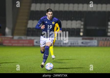 21. März 24. Paisley, Großbritannien. Schottland spielte gegen Kasachstan in der Qualifikation zur UEFA-U21-Meisterschaft im Smisa Stadium, Paisley, Schottland. Die Tore wurden von Josh Doig (3) 19 Minuten, Tommy Cameron (17) 24 Minuten, Tommy Conway (9) 38 Minuten Elfmeterschießen, Lewis Fiorini (10) 55 Minuten. Yan Trufanov (9) erzielte in 68 Minuten einen Elfmeter oder Kasachstan. Quelle: Findlay/Alamy Live News Stockfoto