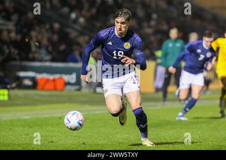 21. März 24. Paisley, Großbritannien. Schottland spielte gegen Kasachstan in der Qualifikation zur UEFA-U21-Meisterschaft im Smisa Stadium, Paisley, Schottland. Die Tore wurden von Josh Doig (3) 19 Minuten, Tommy Cameron (17) 24 Minuten, Tommy Conway (9) 38 Minuten Elfmeterschießen, Lewis Fiorini (10) 55 Minuten. Yan Trufanov (9) erzielte in 68 Minuten einen Elfmeter oder Kasachstan. Quelle: Findlay/Alamy Live News Stockfoto