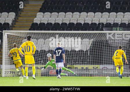 21. März 24. Paisley, Großbritannien. Schottland spielte gegen Kasachstan in der Qualifikation zur UEFA-U21-Meisterschaft im Smisa Stadium, Paisley, Schottland. Die Tore wurden von Josh Doig (3) 19 Minuten, Tommy Cameron (17) 24 Minuten, Tommy Conway (9) 38 Minuten Elfmeterschießen, Lewis Fiorini (10) 55 Minuten. Yan Trufanov (9) erzielte in 68 Minuten einen Elfmeter oder Kasachstan. Quelle: Findlay/Alamy Live News Stockfoto