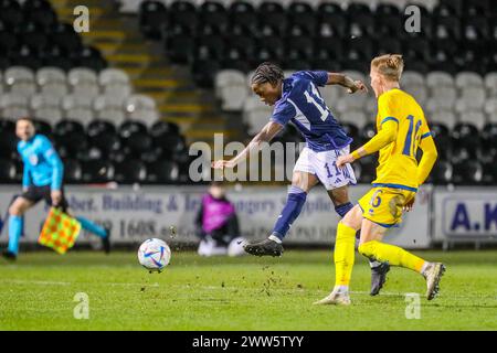 21. März 24. Paisley, Großbritannien. Schottland spielte gegen Kasachstan in der Qualifikation zur UEFA-U21-Meisterschaft im Smisa Stadium, Paisley, Schottland. Die Tore wurden von Josh Doig (3) 19 Minuten, Tommy Cameron (17) 24 Minuten, Tommy Conway (9) 38 Minuten Elfmeterschießen, Lewis Fiorini (10) 55 Minuten. Yan Trufanov (9) erzielte in 68 Minuten einen Elfmeter oder Kasachstan. Quelle: Findlay/Alamy Live News Stockfoto