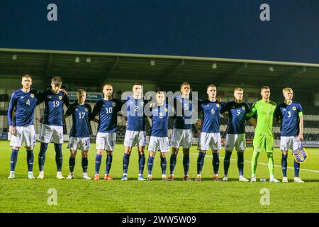 21. März 24. Paisley, Großbritannien. Schottland spielte gegen Kasachstan in der Qualifikation zur UEFA-U21-Meisterschaft im Smisa Stadium, Paisley, Schottland. Die Tore wurden von Josh Doig (3) 19 Minuten, Tommy Cameron (17) 24 Minuten, Tommy Conway (9) 38 Minuten Elfmeterschießen, Lewis Fiorini (10) 55 Minuten. Yan Trufanov (9) erzielte in 68 Minuten einen Elfmeter oder Kasachstan. Quelle: Findlay/Alamy Live News Stockfoto