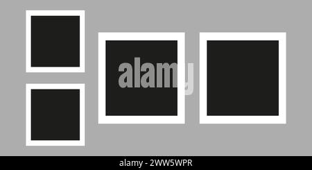 Die Polaroid-Kamera rahmt ein Fotomockup-Scrapbook auf eine graue Wand. Schwarze Fotorahmen-Vorlage. Vektorabbildung. Stock Vektor