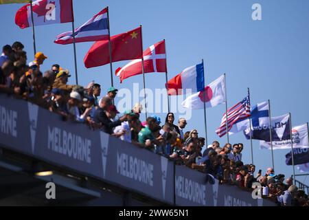 Fans beim Formel 1 Rolex Australian Grand Prix 2024, 3. Runde der Formel 1 Weltmeisterschaft 2024 vom 22. Bis 24. März 2024 auf dem Albert Park Circuit in Melbourne, Australien Stockfoto