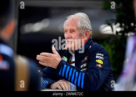 MELBOURNE, AUSTRALIEN, 25. Februar 2024. Im Bild: Helmut Marko, derzeitiger Leiter der Red Bull Formel 1 Teams und Leiter des Red Bull Fahrerentwicklungsprogramms im Fahrerlager beim 3. Lauf der FIA Formel 1 Rolex Australian Grand Prix 2024 vom 22. Bis 24. März auf dem Albert Park Street Circuit in Melbourne, Australien. Quelle: Karl Phillipson/Alamy Live News Stockfoto