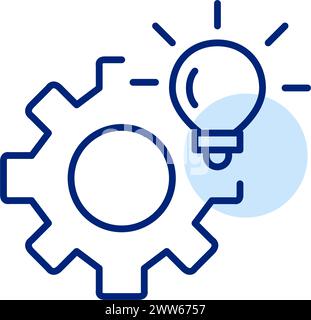 Zahnrad und Glühbirne. Innovation, Kreativität, Ideengenerierung im technischen oder technischen Bereich. Symbol für perfekte Pixel Stock Vektor